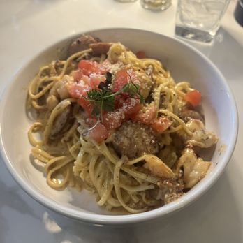 Palmer's Village Cafe - Cajun Alfredo pasta. - Breakfast & Brunch Near Me - St Simons Island, Georgia Palmer's Village Cafe - Cajun Alfredo pasta. - Breakfast & Brunch Near Me - St Simons Island, Georgia