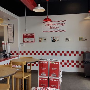 Five Guys - the interior of a fast food restaurant - Burgers Near Me - Mississauga, Ontario
