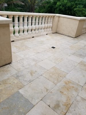 Travertine and Limestone Patio Makeover - We took this neglected patio from discoloration and filth through a rigorous cleaning process. Check out these before and after pics. Call today! Customers are our priority and we aim to deliver quality work each and every time!