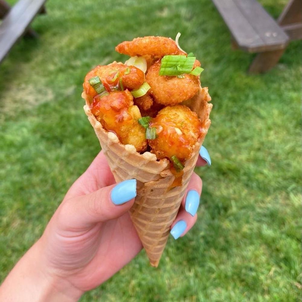 RollBär at Shipgarten - Shrimp and Tots in a waffle cone!!!! - Asian Fusion Near Me - Tysons, Virginia RollBär at Shipgarten - Shrimp and Tots in a waffle cone!!!! - Asian Fusion Near Me - Tysons, Virginia
