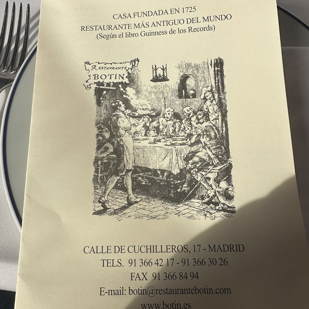 Botín - Menu cover - Spanish Near Me - Madrid, M
