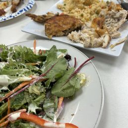 Chicken plate with rice and pinto beans. Salad. Chicken plate with rice and pinto beans. Salad.