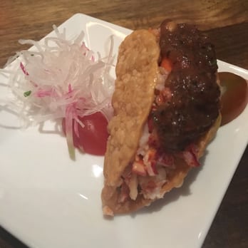 Matsuhisa - Nobu lobster taco. Stuffed with lobster. Yum. Sauce was a odd chipotle sauce - Sushi Bars Near Me - Denver, Colorado Matsuhisa - Nobu lobster taco. Stuffed with lobster. Yum. Sauce was a odd chipotle sauce - Sushi Bars Near Me - Denver, Colorado