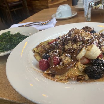 Meli Cafe - Crepe & Side of Spinach - New American Near Me - Chicago, Illinois