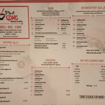 Pho Cong Noodles & Grill - Menu as of October 2022 - Vietnamese Near Me - Covington, Louisiana Pho Cong Noodles & Grill - Menu as of October 2022 - Vietnamese Near Me - Covington, Louisiana