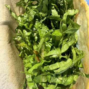 Tacos 805 - Taco Dorado (fried crunchy taco, shredded chicken, lettuce, sour cream, green salsa and queso fresco - very poor optics.  Too much lettuce - Mexican Near Me - Simi Valley, California