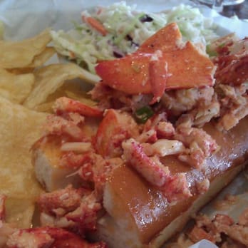 Sam's Chowder House - Lobster roll, fries, and Cole slaw - Seafood Near Me - Half Moon Bay, California