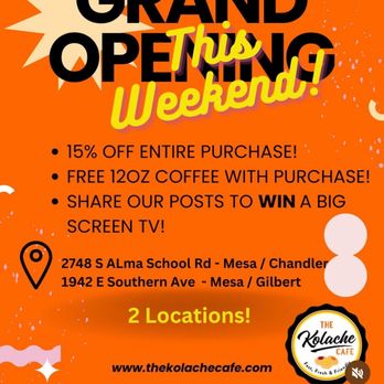 The Kolache Cafe - Grand Opening offer ad - Breakfast & Brunch Near Me - Mesa, Arizona