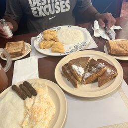 3 Eggs, Side and Breakfast Meat and Toast Fresh Whiting Fish Eggs and Starch and Toast French Toast with Syrup and Butter 3 Eggs, Side and Breakfast Meat and Toast Fresh Whiting Fish Eggs and Starch and Toast French Toast with Syrup and Butter