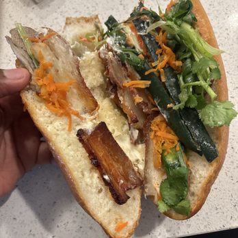 Sip of Saigon - Banh Mi Sandwich with pork belly. Barely any meat. - Vietnamese Near Me - Sparks, Nevada Sip of Saigon - Banh Mi Sandwich with pork belly. Barely any meat. - Vietnamese Near Me - Sparks, Nevada