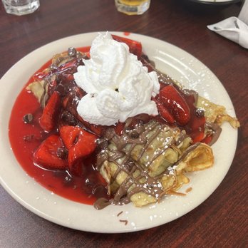 Joanna's Family Restaurant - Joanna's Chocolate Lover's Crepes with vanilla cream filling added. - Breakfast & Brunch Near Me - Fort Wayne, Indiana