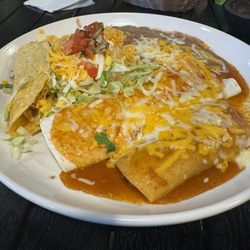 Amor and Tacos - Burrito, enchilada, and taco wit rice and beans