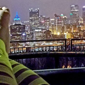 Pittsburgh Skyline - Her show offy neon yellow pants have Slitsburgh all down the front. - Local Flavor Near Me