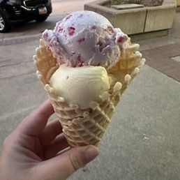 Fresh raspberry and passion fruit ice cream