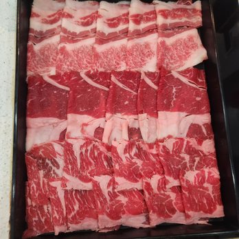 Shinobu Shabu - U.S. Wagyu Beef Belly 4/5 (top) U.S. Wagyu Chuck Eye 4.5/5 (middle) Choice Short Rib 5/5 (bottom) - Japanese Near Me - Westminster, California Shinobu Shabu - U.S. Wagyu Beef Belly 4/5 (top) U.S. Wagyu Chuck Eye 4.5/5 (middle) Choice Short Rib 5/5 (bottom) - Japanese Near Me - Westminster, California