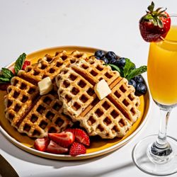 Gingerbeet - Mixed Berry Waffles and non-alcoholic Mimosa