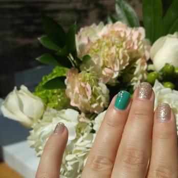 Divine Nails & Spa - My nails, done in my wedding colors! Plus I was greeted with the pretty bouquet in the background! Such a lovely surprise! - Nail Salons Near Me - Show Low, Arizona