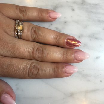 Polished Bar - Bubble bath almond gel nails with Rose Gold chrome nails - Nail Salons Near Me - Orange, California