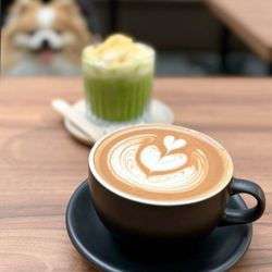 Shoji - Mocha: Espresso, dandelion chocolate, steamed milk ($6) + Matcha Einspänner: Seion matcha, milk, house sweet cream, kinako ($7)