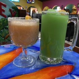 Small peach margarita and a large lime margarita Small peach margarita and a large lime margarita