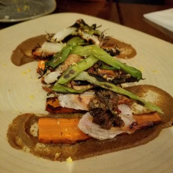 El Santo - Pork loin dish with carrots, grilled scallions, brown butter sauce and arbol salsa - Mexican Near Me - New Westminster, British Columbia El Santo - Pork loin dish with carrots, grilled scallions, brown butter sauce and arbol salsa - Mexican Near Me - New Westminster, British Columbia