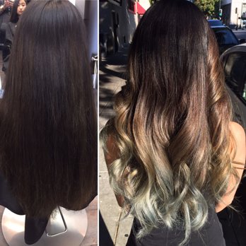 Essence Salon - Before and after: Black to grey balayage with Brandon. - Hair Salons Near Me - Mountain View, California