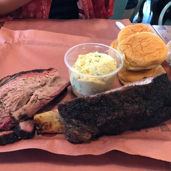 la Barbecue - Beef rib, brisket, and potato salad. Buns shown were $1 each. - Barbeque Near Me - Austin, Texas