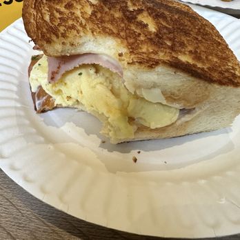 Egg Happiness - Ham and egg - it's like a magic bread pocket that holds the fluffy eggs - Korean Near Me - Dublin, California