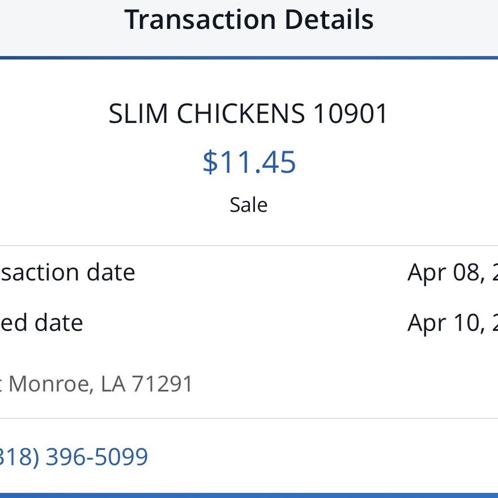 Slim Chickens - Credit card receipt proving I ate there - Chicken Wings Near Me - West Monroe, Louisiana Slim Chickens - Credit card receipt proving I ate there - Chicken Wings Near Me - West Monroe, Louisiana