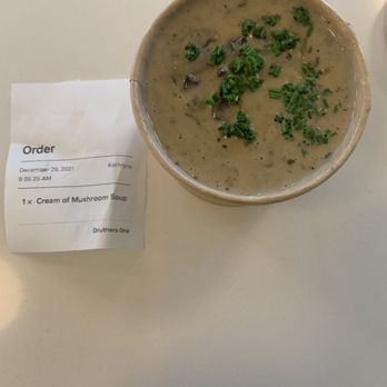 Druthers Coffee - Cream of Mushroom Soup-has plenty of cremini mushroom chunks - Coffee & Tea Near Me - Stony Brook, New York Druthers Coffee - Cream of Mushroom Soup-has plenty of cremini mushroom chunks - Coffee & Tea Near Me - Stony Brook, New York