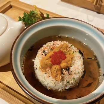Cheli - Puer tea soaked rice with sea urchin (uni) - Shanghainese Near Me - New York, New York