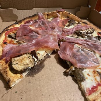 Pizzeria Bruno - Margarita Pizza topped with eggplant mushrooms & prosciutto. - Italian Near Me - Sutton, Massachusetts Pizzeria Bruno - Margarita Pizza topped with eggplant mushrooms & prosciutto. - Italian Near Me - Sutton, Massachusetts
