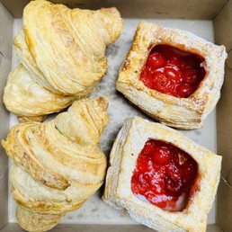 Butter croissants and cherry-cheese danishes