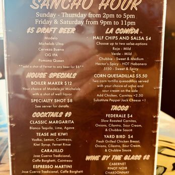 Sancho’s Tacos - Happy hour menu 8/24/25 - Desserts Near Me - Claremont, California Sancho’s Tacos - Happy hour menu 8/24/25 - Desserts Near Me - Claremont, California
