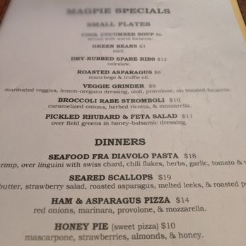 Magpie - Specials menu. - Pizza Near Me - Greenfield, Massachusetts
