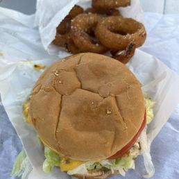 Hot mess single and onion rings