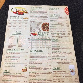 Cataldo's - Back of to-go menu - Pizza Near Me - Bakersfield, California