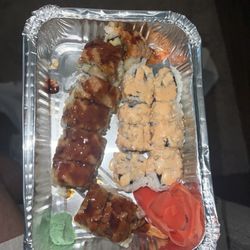 Kyoto Japanese Express - Left - Dragon Roll ($9.25) Right - Spicy Salmon Roll ($6.25)