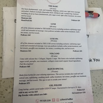 Hatch Nail Bar - Menu - Nail Salons Near Me - Suffolk, Virginia