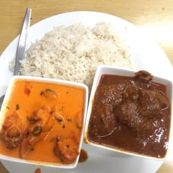 Jewel of Bombay - Large 2 curry combo with rice-buttered chicken(mild) & lamb(mild).