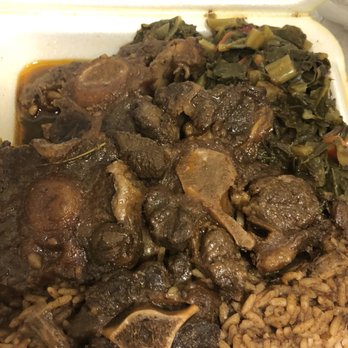 Caribbean Feast - Oxtails peas and rice with greens - Caribbean Near Me - Philadelphia, Pennsylvania