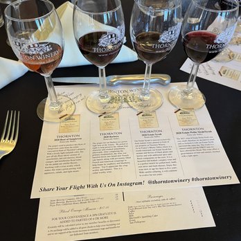 Thornton Winery - Estate flight. Very good. - Wineries Near Me - Temecula, California Thornton Winery - Estate flight. Very good. - Wineries Near Me - Temecula, California