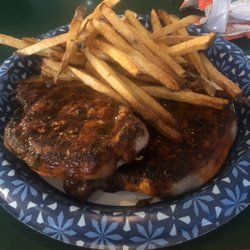 Canal Boat Lounge - 2 spicy pork chops and fresh cut fries.