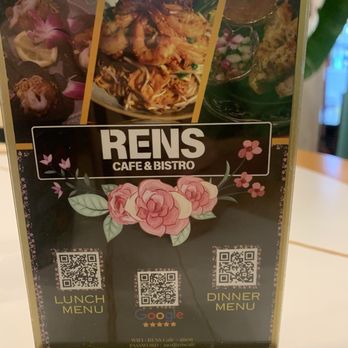 Rens Cafe & Bistro - QR codes for those who prefer looking at their phones, but menus were given too. - Thai Near Me - Burnaby, British Columbia Rens Cafe & Bistro - QR codes for those who prefer looking at their phones, but menus were given too. - Thai Near Me - Burnaby, British Columbia