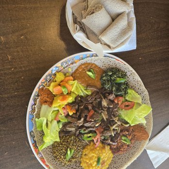 Selam Restaurant and Cafe - Vegetable Combo and Beef Tebes - Ethiopian Near Me - San Jose, California