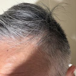 L. side of head. My request was the posted Yelp picture w/the orange t-shirt. In that picture, the L. side was able to gel back.