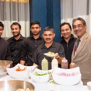 Amber India - Karam Gill (Far Right) and his team at the chaat station! Fabulous job Karam! #kritiwedsamit at Fairmont San Jose - Indian Near Me - Los Altos, California