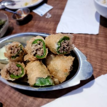 ARIARI - Lamb Stuffed Fried Pepper. Good texture though a tad oily - Korean Near Me - New York, New York