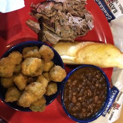 Bandana's Bar-B-Q - Brisket - Budget Buster, bbq Bar-B-Q Beans, Fried Okra, toast