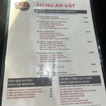 Grandpa's Kitchen - Grill Bar 168 - Menu 8/22/26 - Vietnamese Near Me - Garden Grove, California